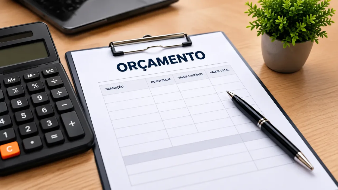 Imagem ilustrativa de formulário de orçamento com calculadora