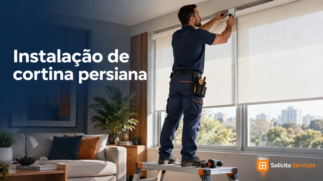 Ilustração de instalação de cortina persiana com a marca d’água Solicita Serviços